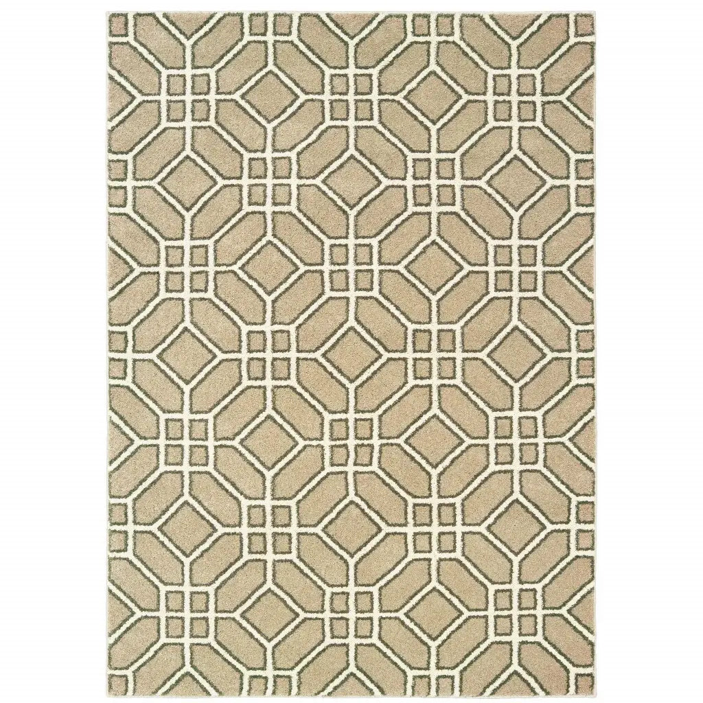 10' X 13' Sand And Ivory Geometric Power Loom Stain Resistant Area Rug - Homeroots - Flyclothing LLC