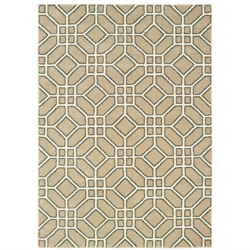10' X 13' Sand And Ivory Geometric Power Loom Stain Resistant Area Rug