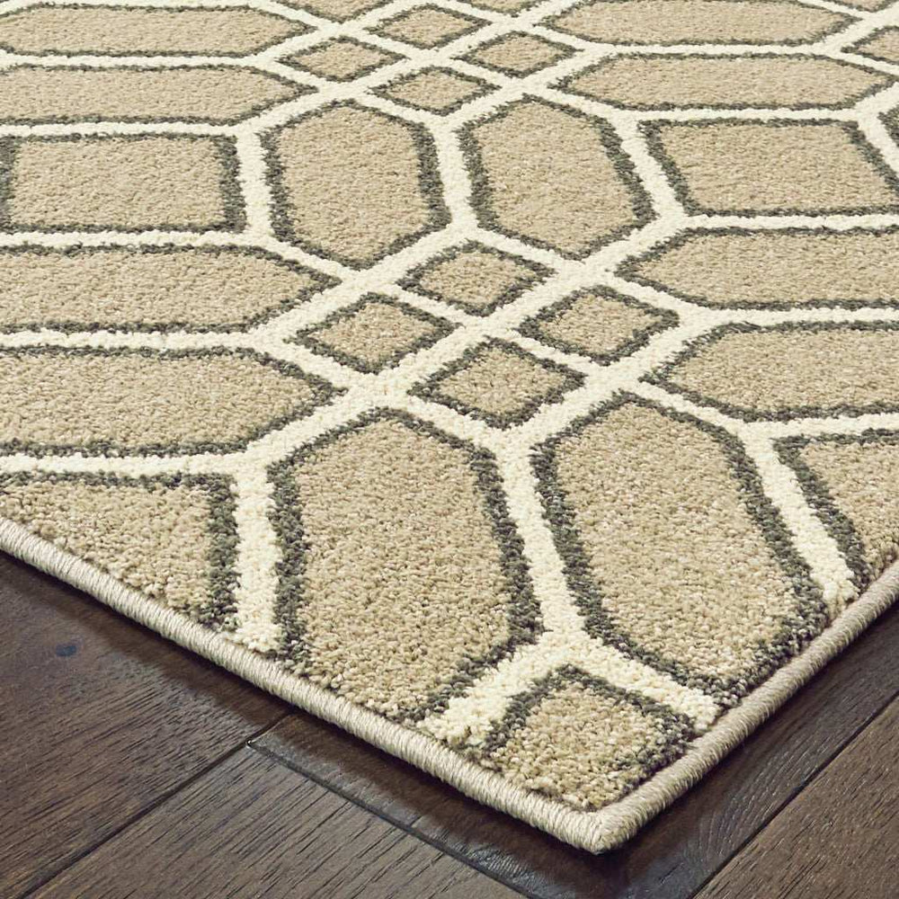 10' X 13' Sand And Ivory Geometric Power Loom Stain Resistant Area Rug - Homeroots - Flyclothing LLC