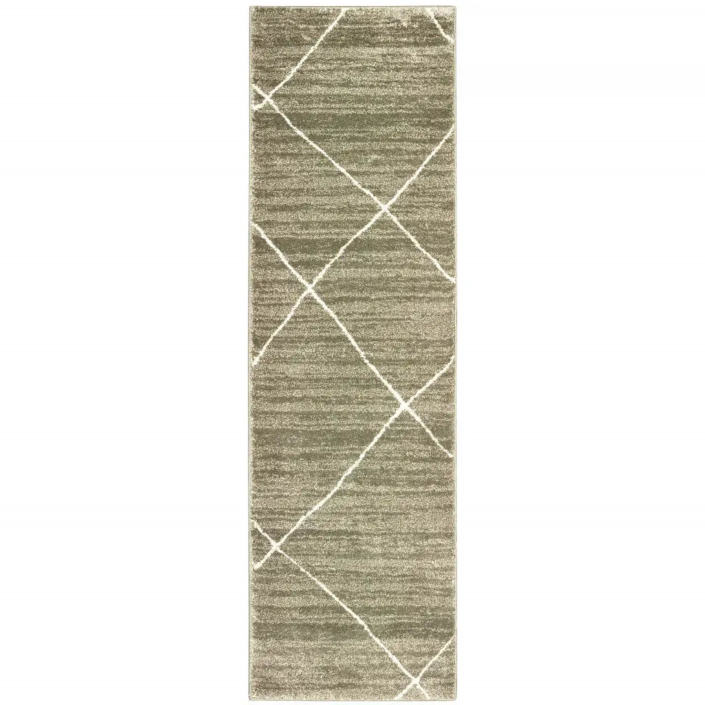 2' X 8' Grey And Ivory Geometric Power Loom Stain Resistant Runner Rug - Homeroots - Flyclothing LLC