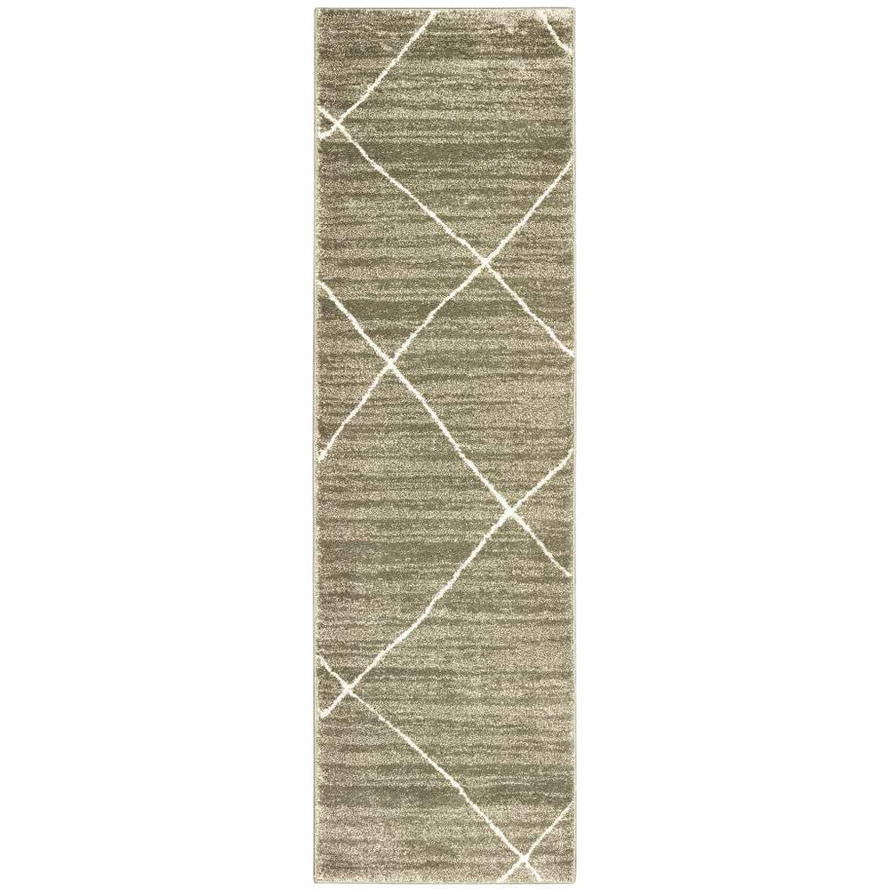 2' X 8' Grey And Ivory Geometric Power Loom Stain Resistant Runner Rug - Homeroots - Flyclothing LLC