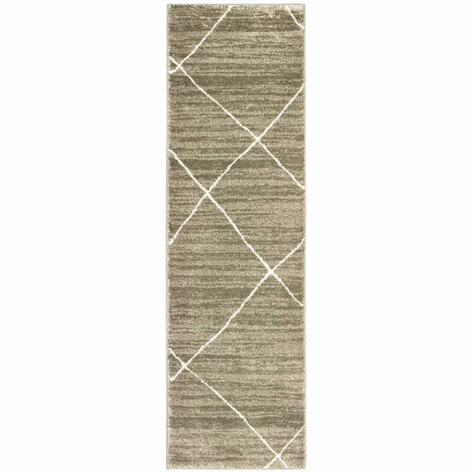 2' X 8' Grey And Ivory Geometric Power Loom Stain Resistant Runner Rug - Homeroots - Flyclothing LLC