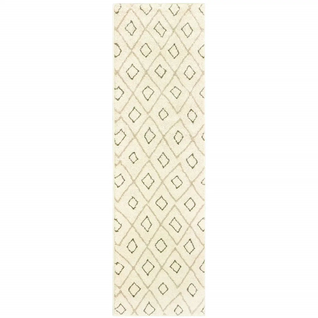 2' X 8' Sand Ash Grey And Ivory Geometric Power Loom Stain Resistant Runner Rug - Homeroots - Flyclothing LLC