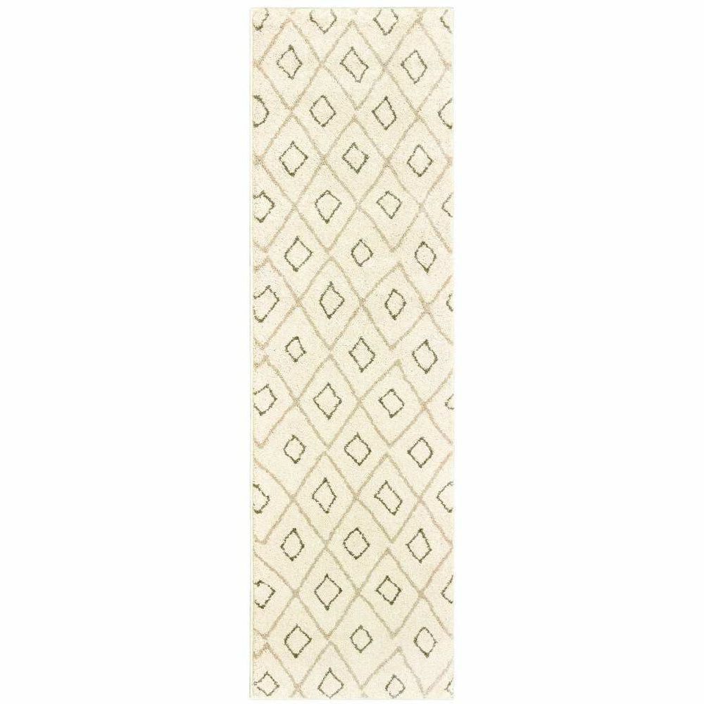 2' X 8' Sand Ash Grey And Ivory Geometric Power Loom Stain Resistant Runner Rug - Homeroots - Flyclothing LLC