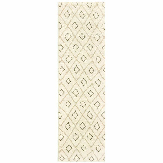 2' X 8' Sand Ash Grey And Ivory Geometric Power Loom Stain Resistant Runner Rug - Homeroots - Flyclothing LLC