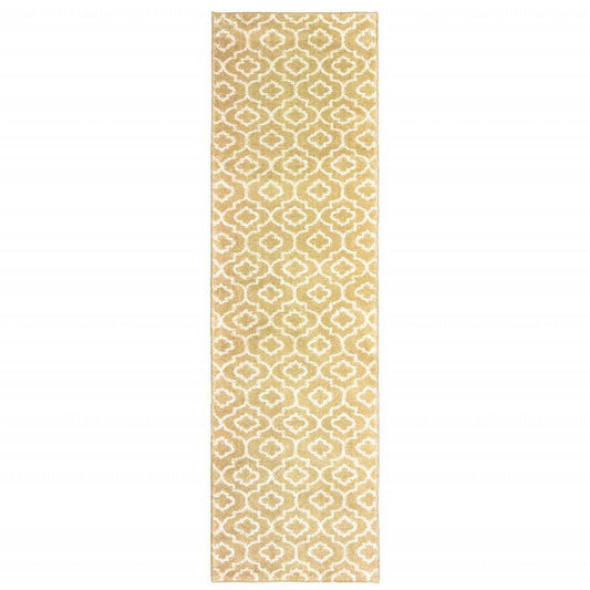 2' X 8' Gold And Ivory Geometric Power Loom Stain Resistant Runner Rug - Homeroots - Flyclothing LLC