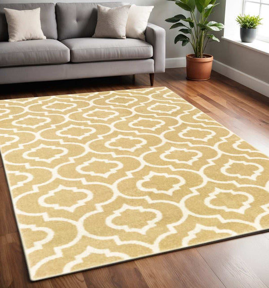 5' X 7' Gold And Ivory Geometric Power Loom Stain Resistant Area Rug - Homeroots - Flyclothing LLC