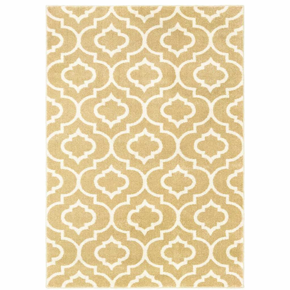 8' X 10' Gold And Ivory Geometric Power Loom Stain Resistant Area Rug - Homeroots - Flyclothing LLC