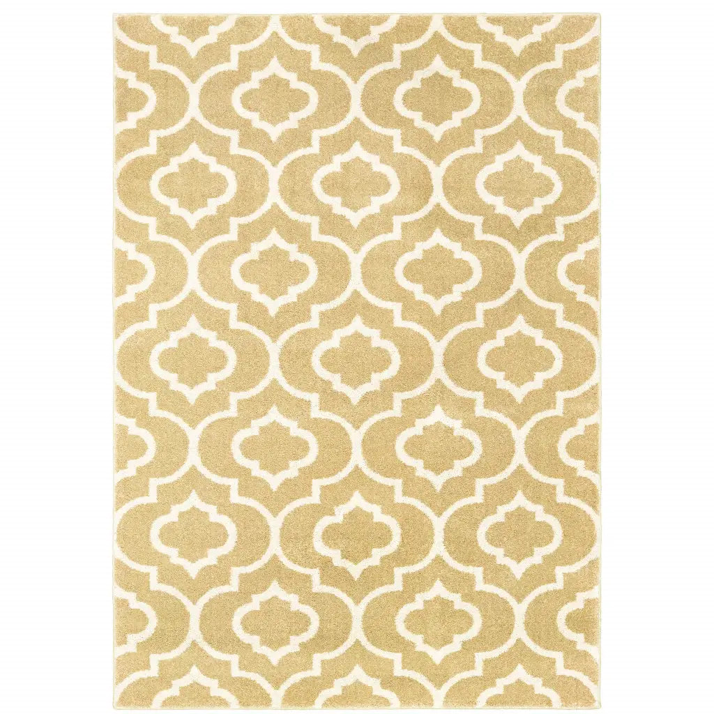 10' X 13' Gold And Ivory Geometric Power Loom Stain Resistant Area Rug - Homeroots - Flyclothing LLC