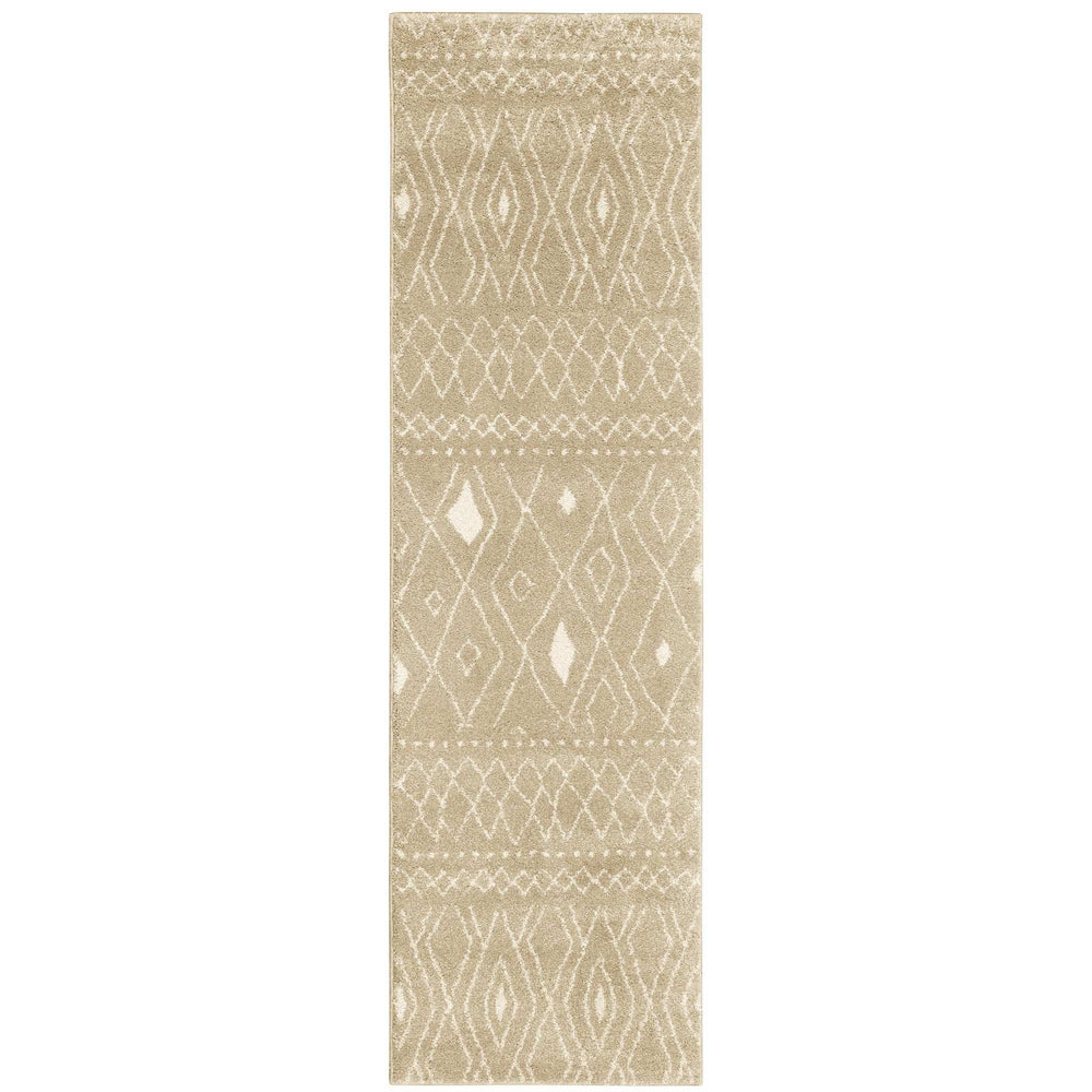 8' Sand And Ivory Geometric Power Loom Runner Rug - Homeroots - Flyclothing LLC