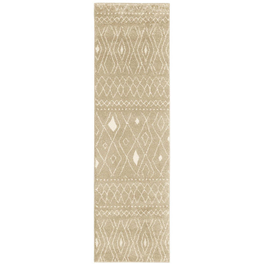8' Sand And Ivory Geometric Power Loom Runner Rug - Homeroots - Flyclothing LLC
