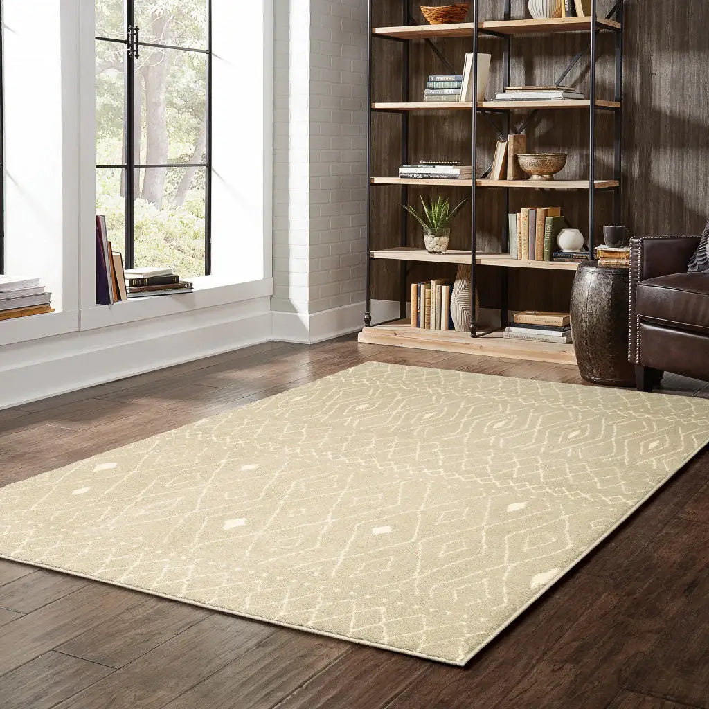 2' X 3' Sand And Ivory Geometric Power Loom Stain Resistant Area Rug - Homeroots - Flyclothing LLC