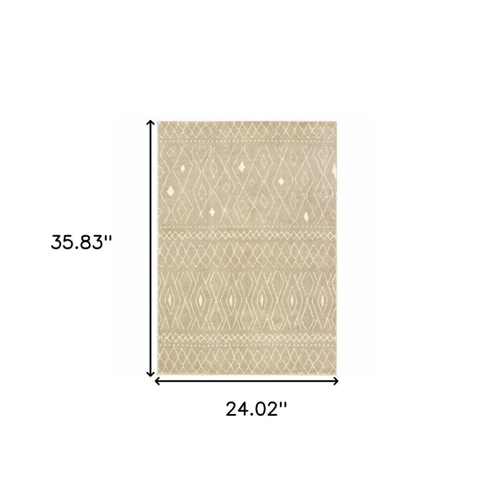 2' X 3' Sand And Ivory Geometric Power Loom Stain Resistant Area Rug - Homeroots - Flyclothing LLC