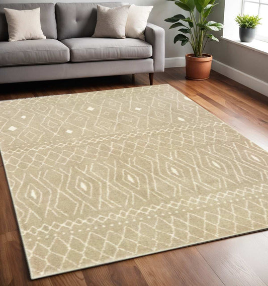 5' X 7' Sand And Ivory Geometric Power Loom Stain Resistant Area Rug - Homeroots - Flyclothing LLC