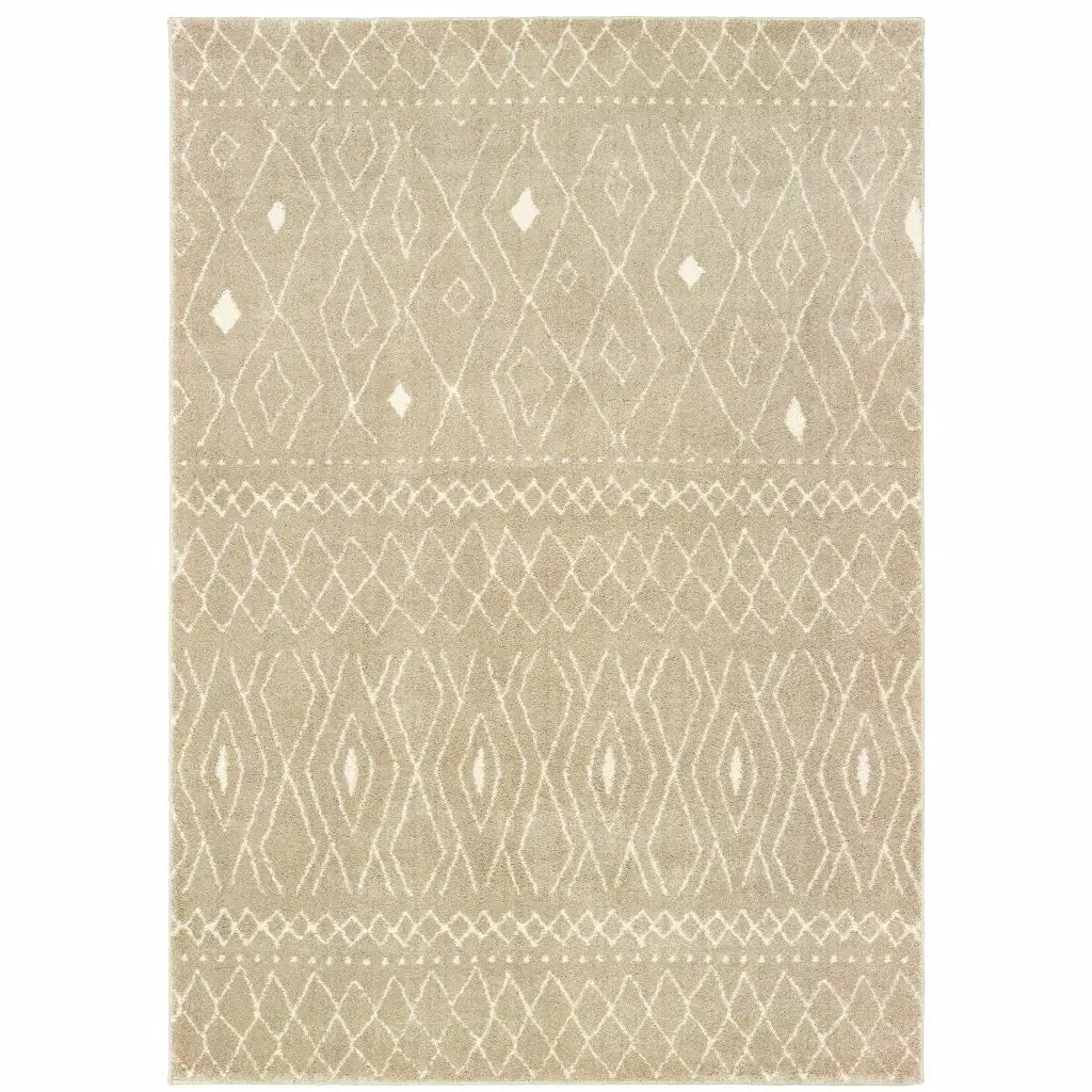 8' X 10' Sand And Ivory Geometric Power Loom Stain Resistant Area Rug - Homeroots - Flyclothing LLC