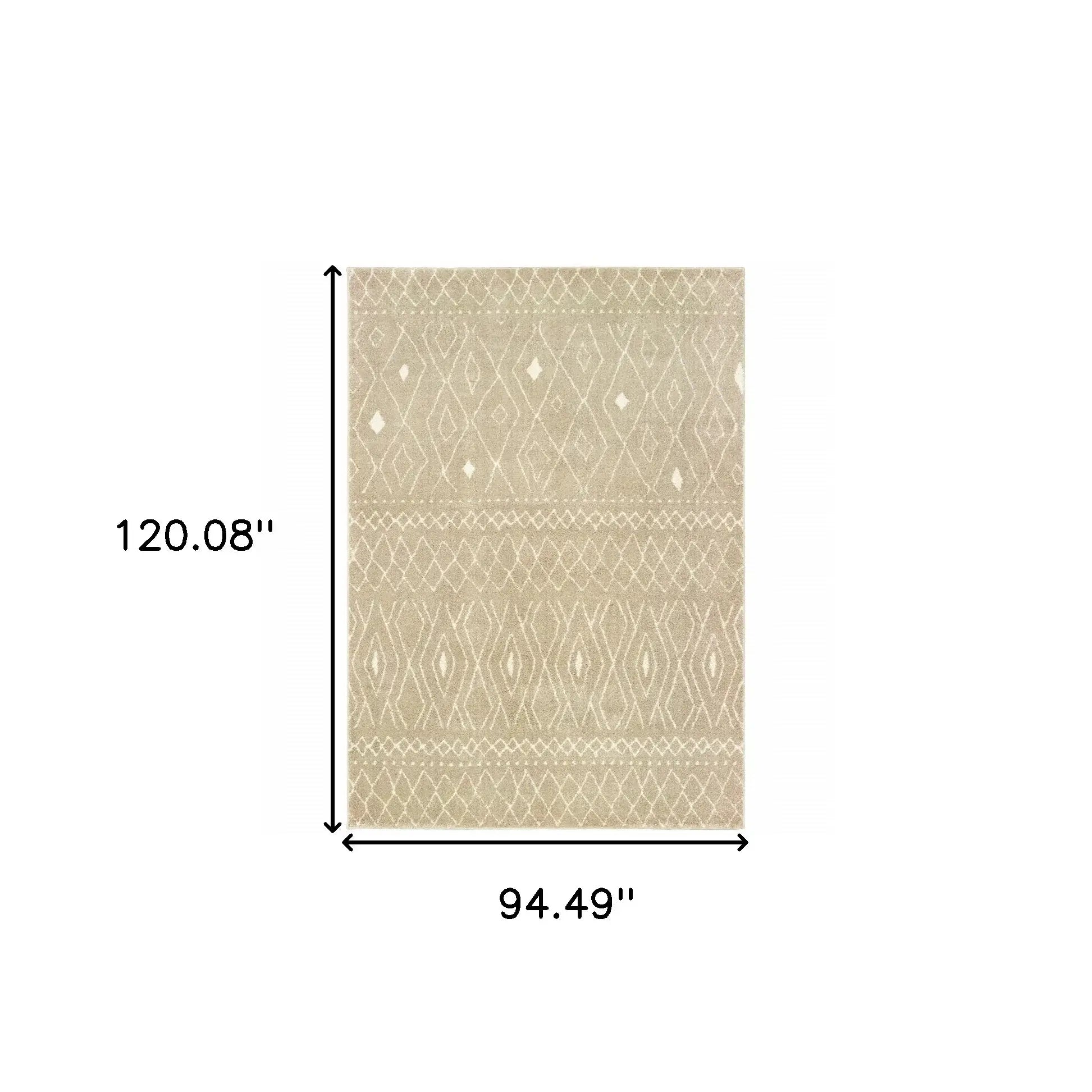 8' X 10' Sand And Ivory Geometric Power Loom Stain Resistant Area Rug - Homeroots - Flyclothing LLC