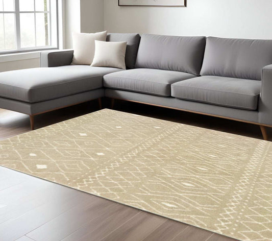 8' X 10' Sand And Ivory Geometric Power Loom Stain Resistant Area Rug - Homeroots - Flyclothing LLC