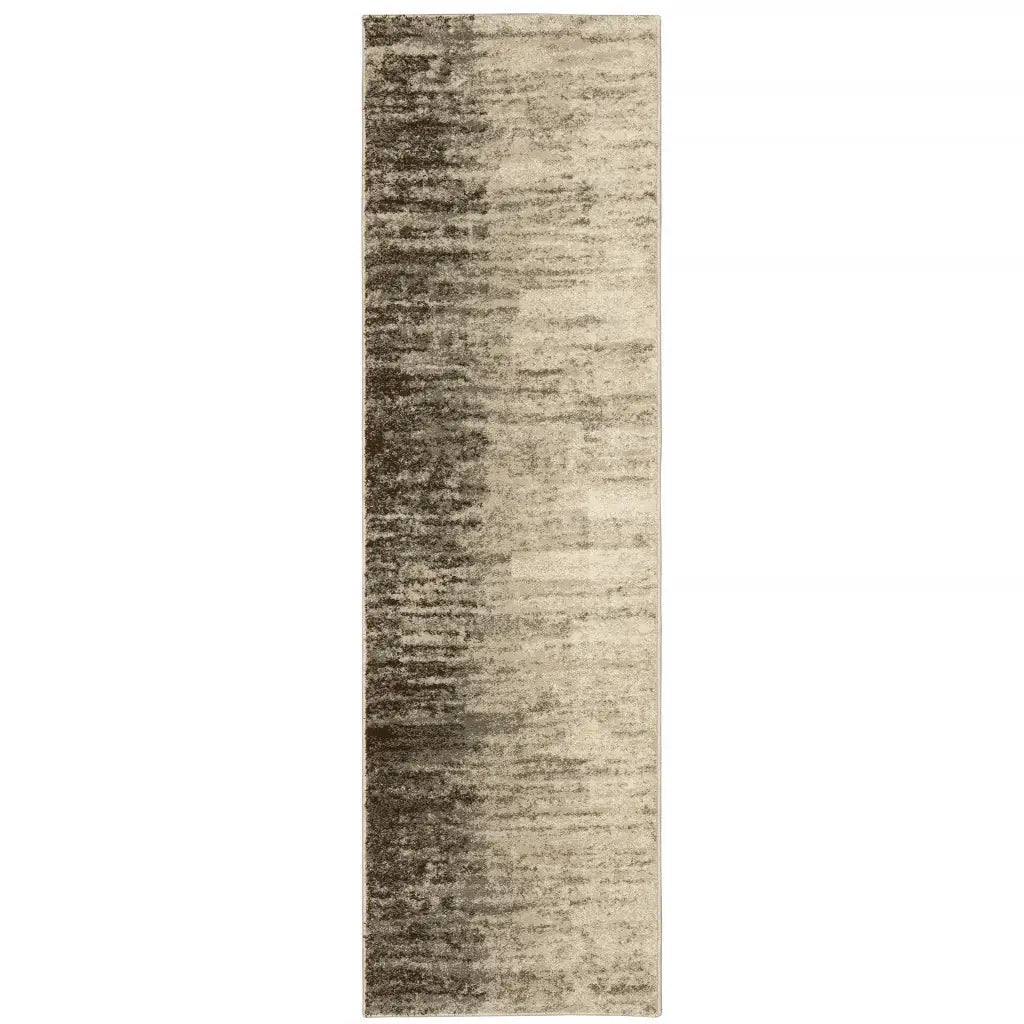 2' X 8' Beige And Grey Abstract Power Loom Stain Resistant Runner Rug - Homeroots - Flyclothing LLC