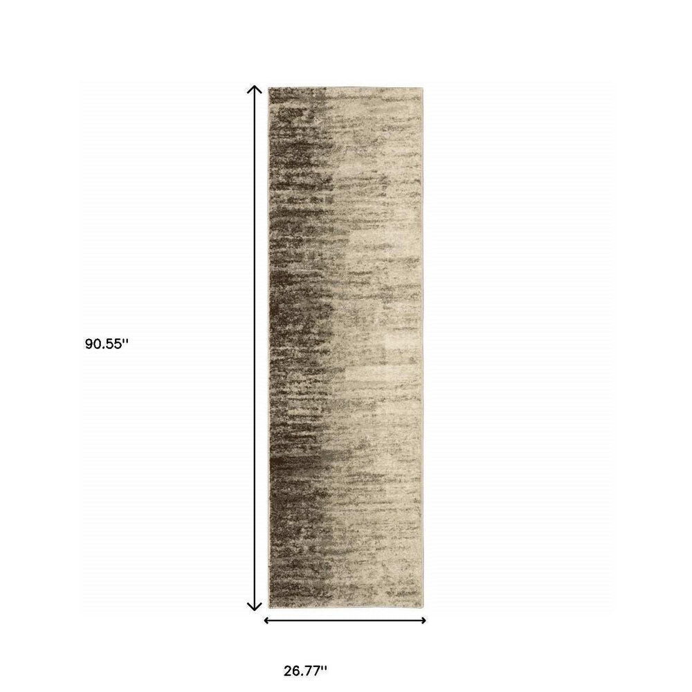 2' X 8' Beige And Grey Abstract Power Loom Stain Resistant Runner Rug - Homeroots - Flyclothing LLC