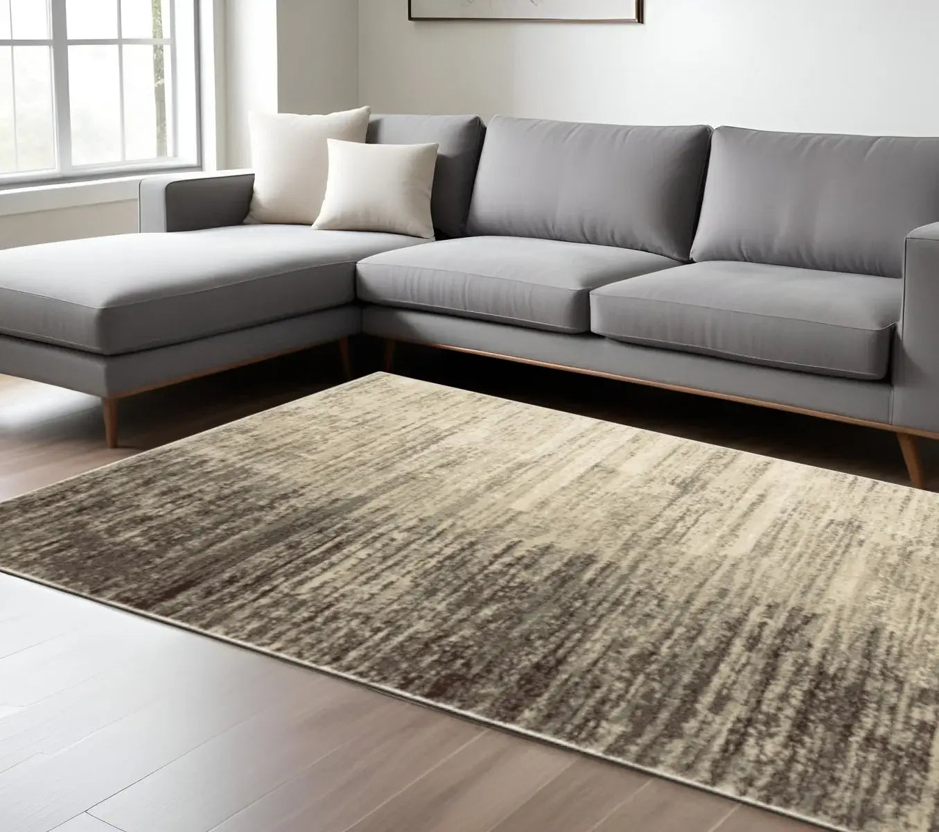 6' X 9' Beige And Grey Abstract Power Loom Stain Resistant Area Rug - Homeroots - Flyclothing LLC