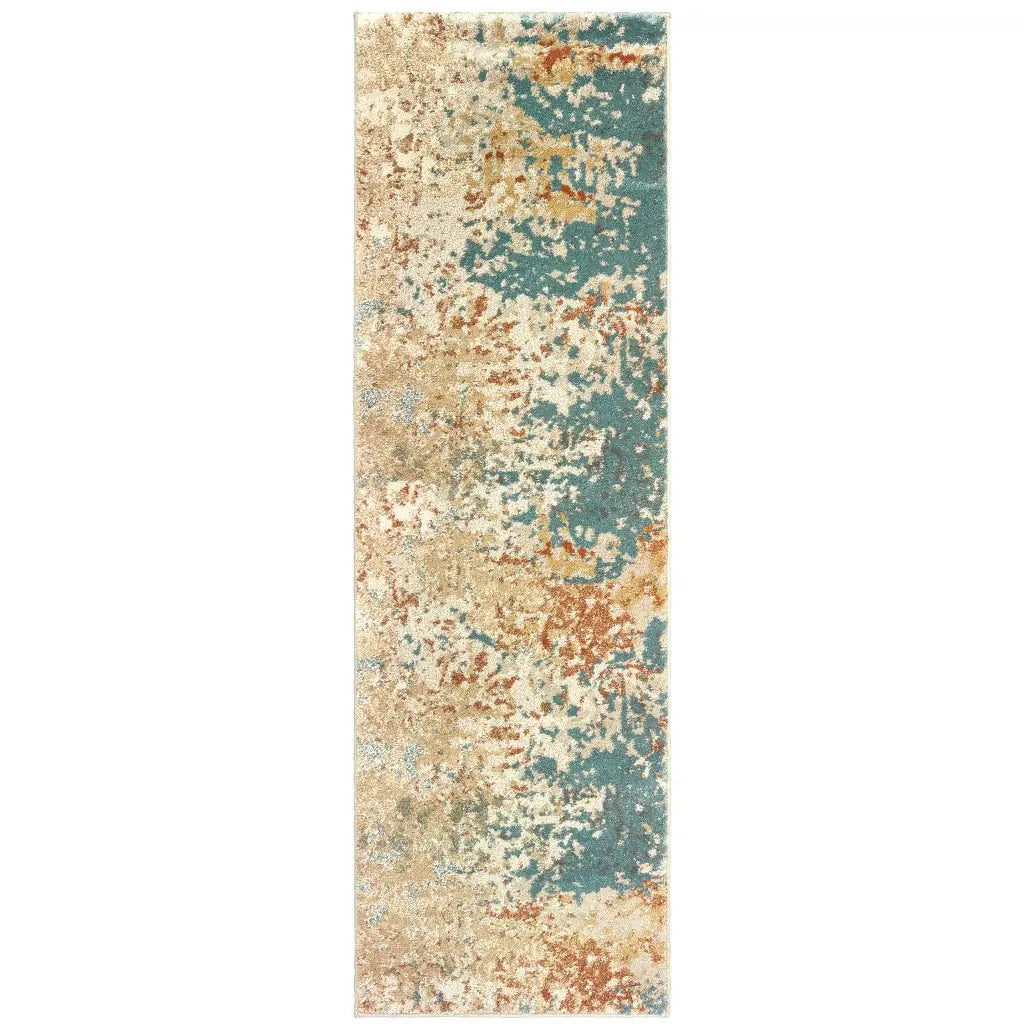 2' X 8' Foam Blue Pumpkin And Golden Yellow Abstract Power Loom Stain Resistant Runner Rug - Homeroots - Flyclothing LLC