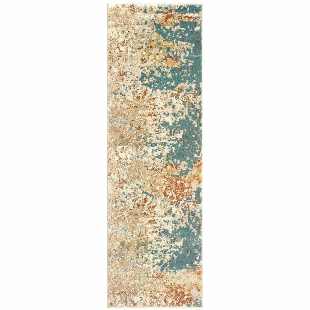 2' X 8' Foam Blue Pumpkin And Golden Yellow Abstract Power Loom Stain Resistant Runner Rug - Homeroots - Flyclothing LLC