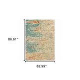 5' X 7' Foam Blue Pumpkin And Golden Yellow Abstract Power Loom Stain Resistant Area Rug - Homeroots - Flyclothing LLC