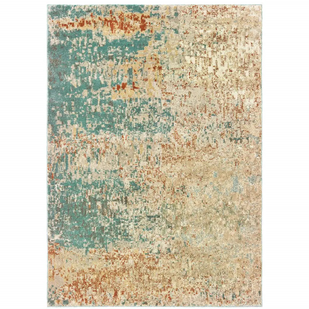 6' X 9' Foam Blue Pumpkin And Golden Yellow Abstract Power Loom Stain Resistant Area Rug - Homeroots - Flyclothing LLC