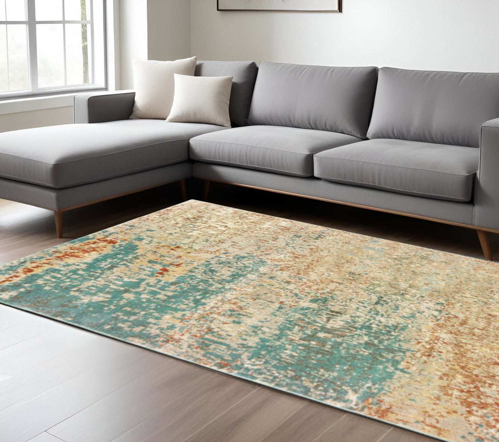 8' X 10' Foam Blue Pumpkin And Golden Yellow Abstract Power Loom Stain Resistant Area Rug - Homeroots - Flyclothing LLC