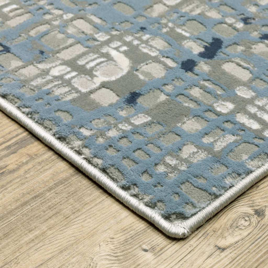2' X 8' Blue Ivory Grey Brown Beige And Light Blue Abstract Power Loom Stain Resistant Runner Rug - Homeroots - Flyclothing LLC