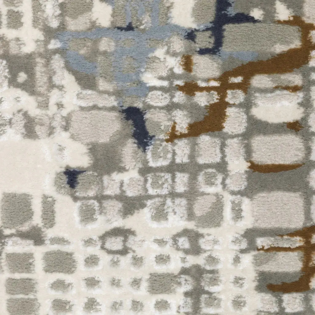 2' X 8' Blue Ivory Grey Brown Beige And Light Blue Abstract Power Loom Stain Resistant Runner Rug - Homeroots - Flyclothing LLC