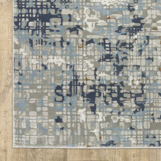 2' X 8' Blue Ivory Grey Brown Beige And Light Blue Abstract Power Loom Stain Resistant Runner Rug - Homeroots - Flyclothing LLC
