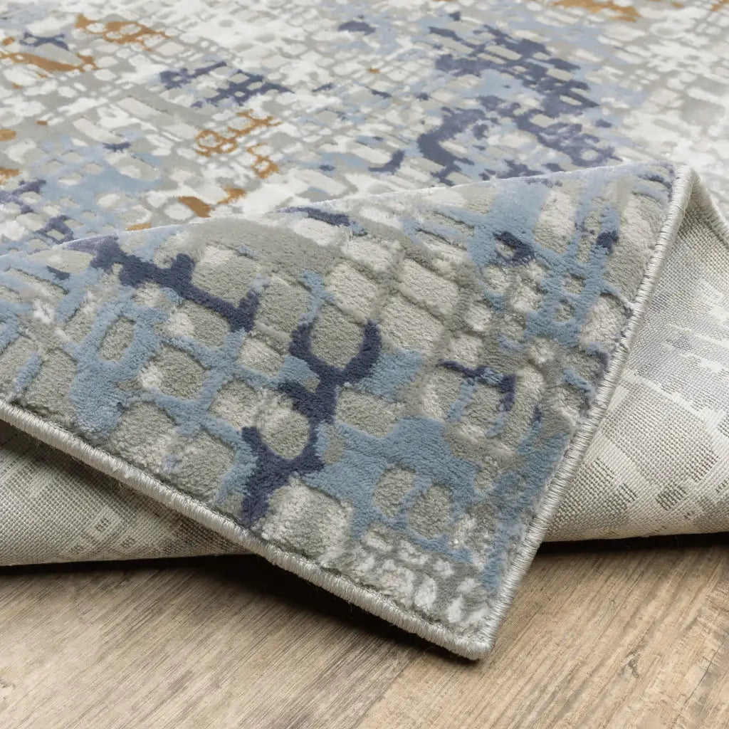 2' X 8' Blue Ivory Grey Brown Beige And Light Blue Abstract Power Loom Stain Resistant Runner Rug - Homeroots - Flyclothing LLC