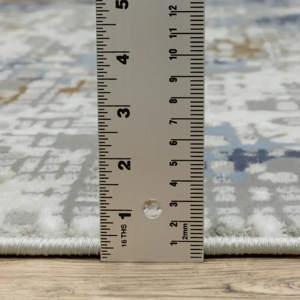 2' X 8' Blue Ivory Grey Brown Beige And Light Blue Abstract Power Loom Stain Resistant Runner Rug - Homeroots - Flyclothing LLC