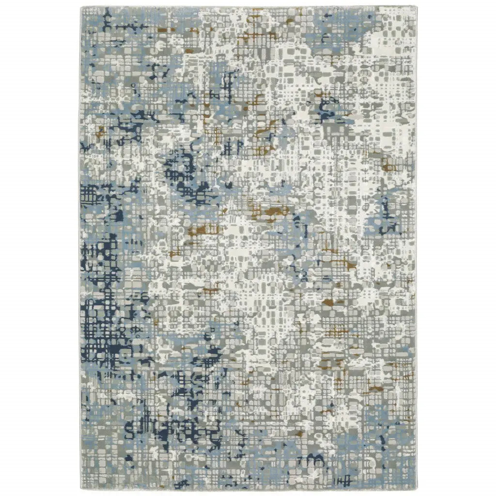 5' X 8' Blue Ivory Grey Brown Beige And Light Blue Abstract Power Loom Stain Resistant Area Rug - Homeroots - Flyclothing LLC