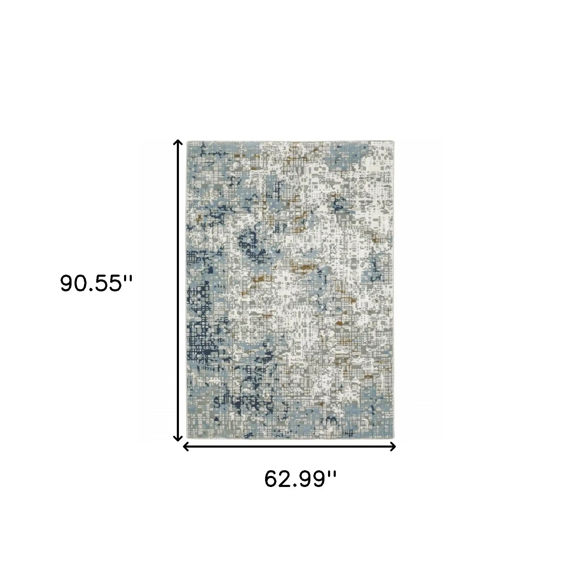 5' X 8' Blue Ivory Grey Brown Beige And Light Blue Abstract Power Loom Stain Resistant Area Rug - Homeroots - Flyclothing LLC