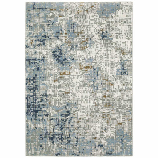5' X 8' Blue Ivory Grey Brown Beige And Light Blue Abstract Power Loom Stain Resistant Area Rug - Homeroots - Flyclothing LLC