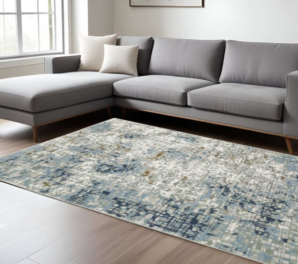 10' X 13' Blue Ivory Grey Brown Beige And Light Blue Abstract Power Loom Stain Resistant Area Rug - Homeroots - Flyclothing LLC