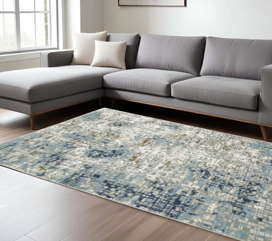10' X 13' Blue Ivory Grey Brown Beige And Light Blue Abstract Power Loom Stain Resistant Area Rug - Homeroots - Flyclothing LLC