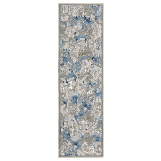 2' X 8' Grey Blue Ivory Navy Beige And Brown Abstract Power Loom Stain Resistant Runner Rug - Homeroots - Flyclothing LLC
