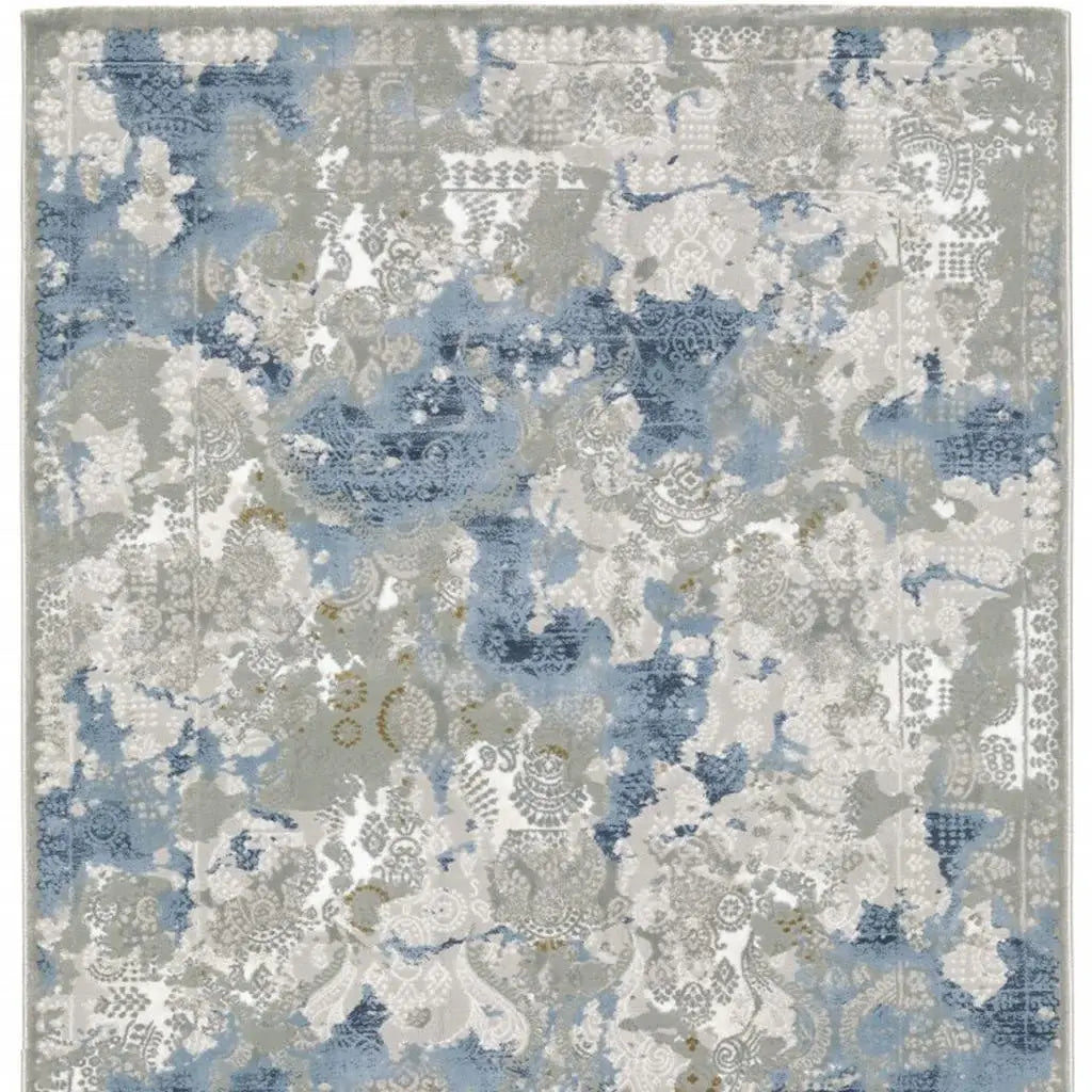 2' X 8' Grey Blue Ivory Navy Beige And Brown Abstract Power Loom Stain Resistant Runner Rug - Homeroots - Flyclothing LLC