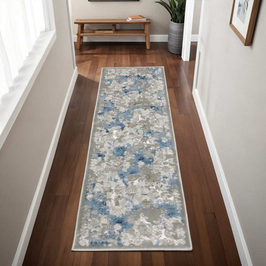 2' X 8' Grey Blue Ivory Navy Beige And Brown Abstract Power Loom Stain Resistant Runner Rug - Homeroots - Flyclothing LLC
