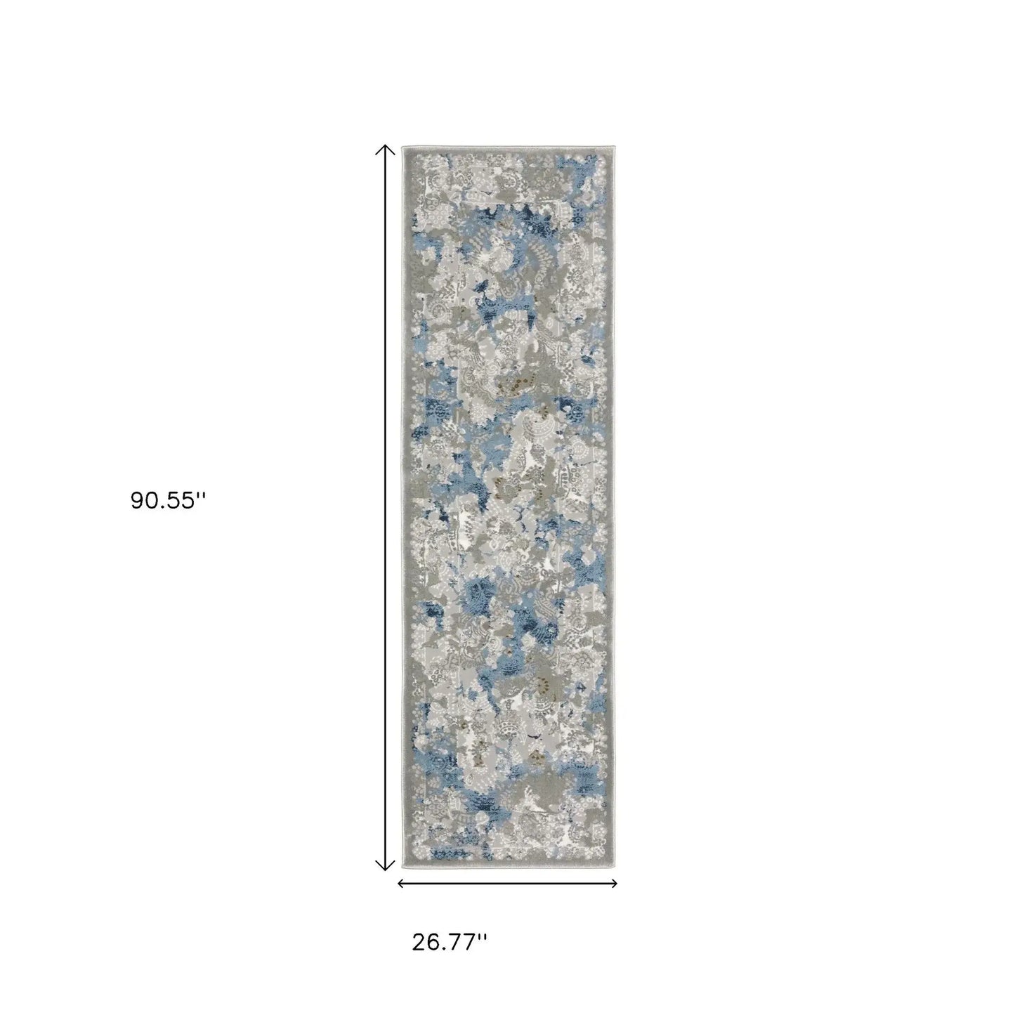 2' X 8' Grey Blue Ivory Navy Beige And Brown Abstract Power Loom Stain Resistant Runner Rug - Homeroots - Flyclothing LLC