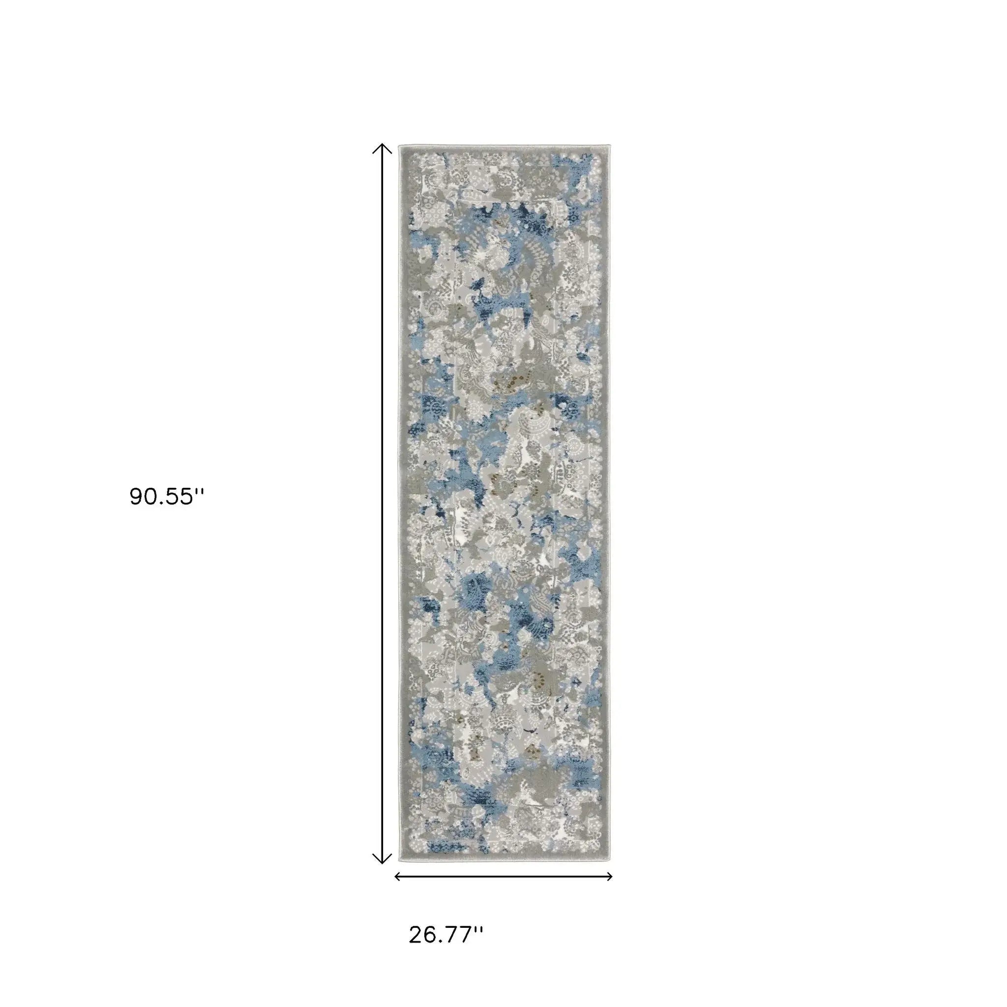 2' X 8' Grey Blue Ivory Navy Beige And Brown Abstract Power Loom Stain Resistant Runner Rug - Homeroots - Flyclothing LLC