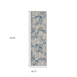 2' X 8' Grey Blue Ivory Navy Beige And Brown Abstract Power Loom Stain Resistant Runner Rug - Homeroots - Flyclothing LLC