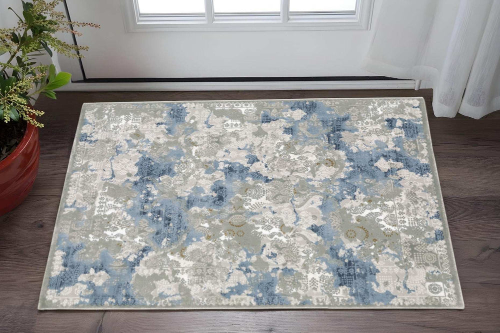 3' X 5' Grey Blue Ivory Navy Beige And Brown Abstract Power Loom Stain Resistant Area Rug - Homeroots - Flyclothing LLC
