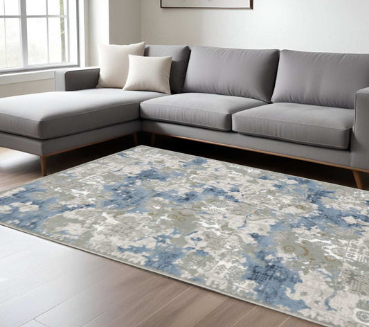 6' X 9' Grey Blue Ivory Navy Beige And Brown Abstract Power Loom Stain Resistant Area Rug - Homeroots - Flyclothing LLC