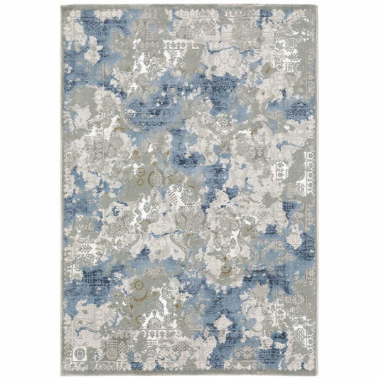 6' X 9' Grey Blue Ivory Navy Beige And Brown Abstract Power Loom Stain Resistant Area Rug - Homeroots - Flyclothing LLC