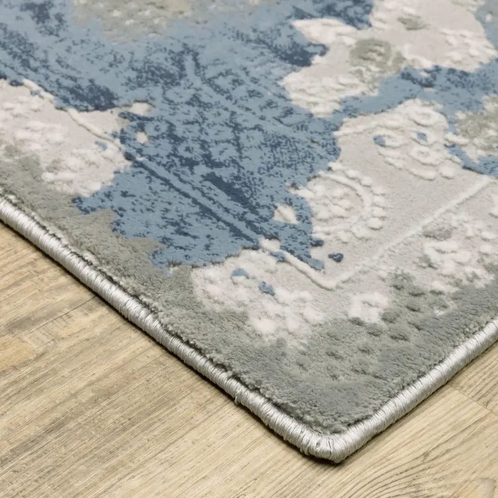 10' X 13' Grey Blue Ivory Navy Beige And Brown Abstract Power Loom Stain Resistant Area Rug - Homeroots - Flyclothing LLC