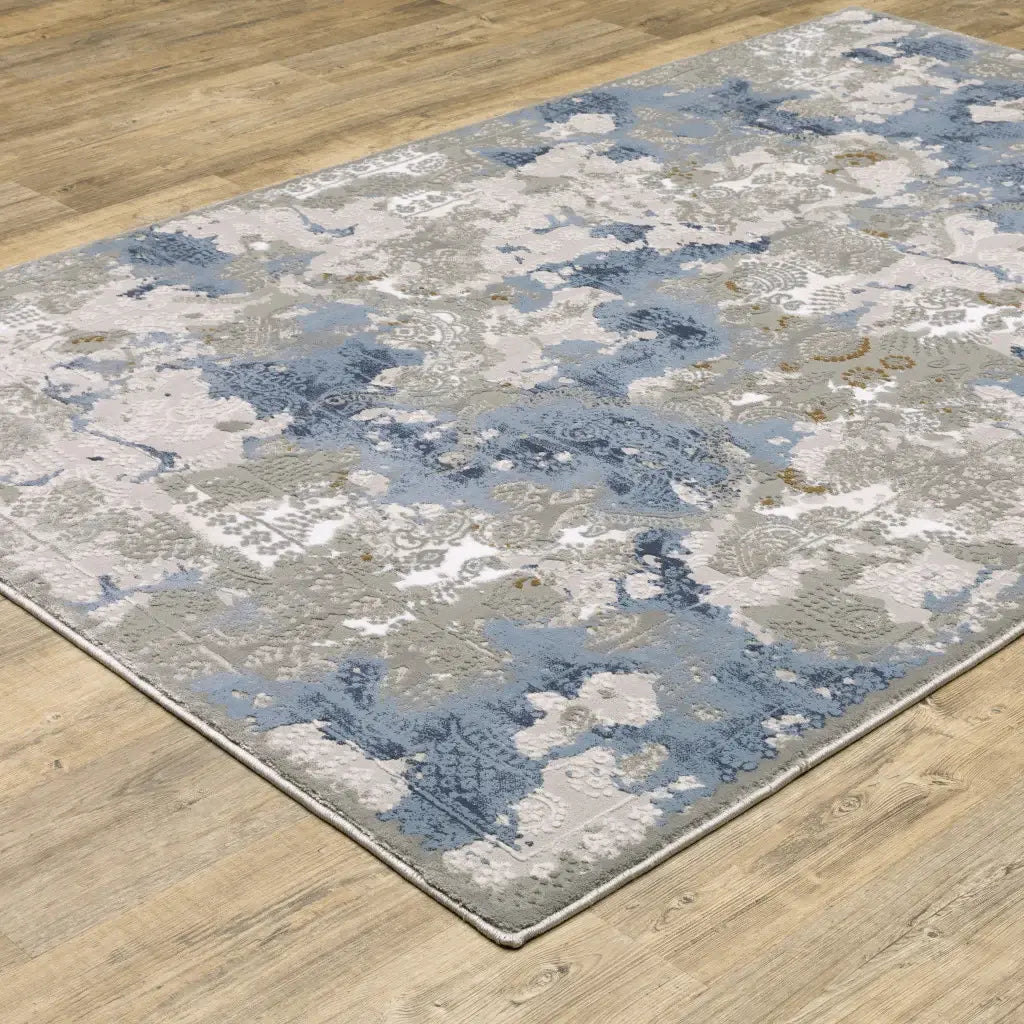 10' X 13' Grey Blue Ivory Navy Beige And Brown Abstract Power Loom Stain Resistant Area Rug - Homeroots - Flyclothing LLC